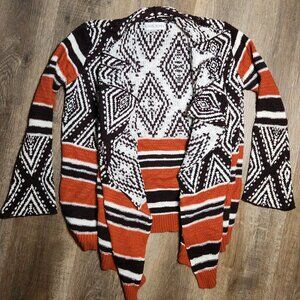 🌹✌Boho Knox Rose Cardigan Sweater Brown Aztec Tribal Open Front Knit Festival-M